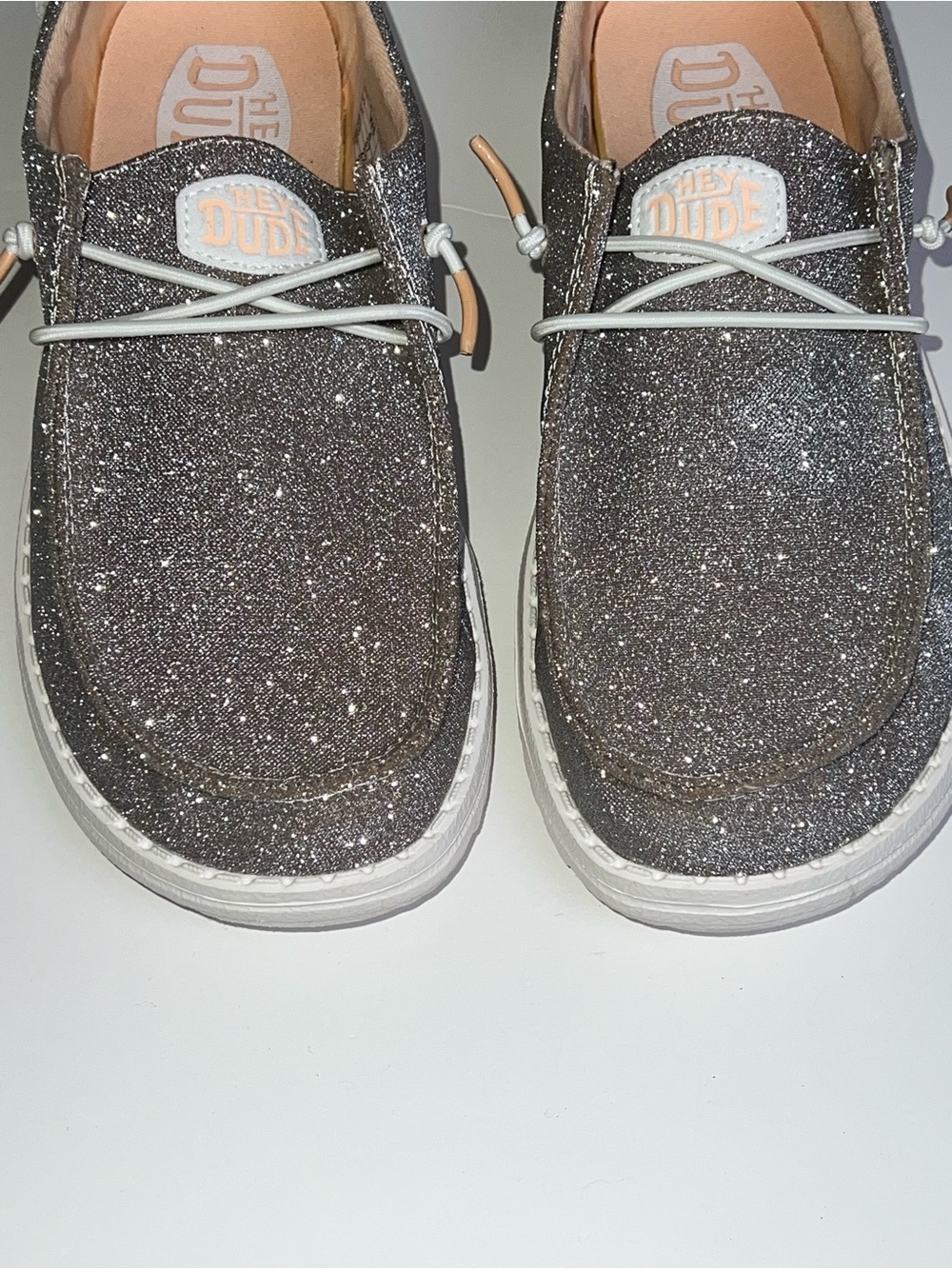 NWOB HEY DUDE Wendy Metallic Silver Sparkle Slip-On Shoes - Picture 6 of 12